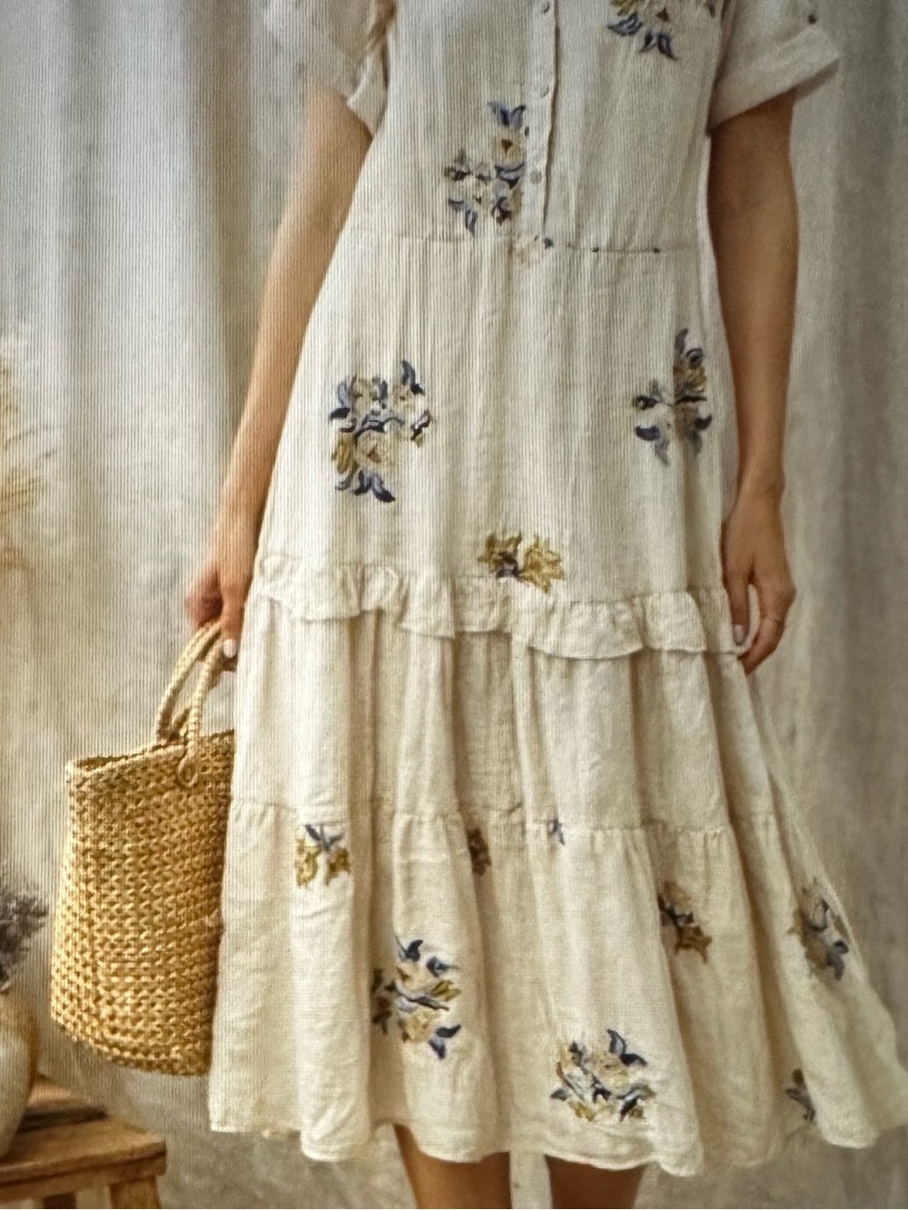 Fig + Flower Estilo Tiered Floral Embroidered Dress Size M